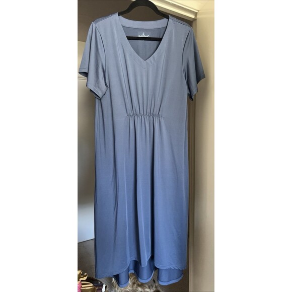 Cuddl Duds Flutter Sleeve V-Neck Dress Blue Size L Silky Soft Stretch - Picture 5 of 12